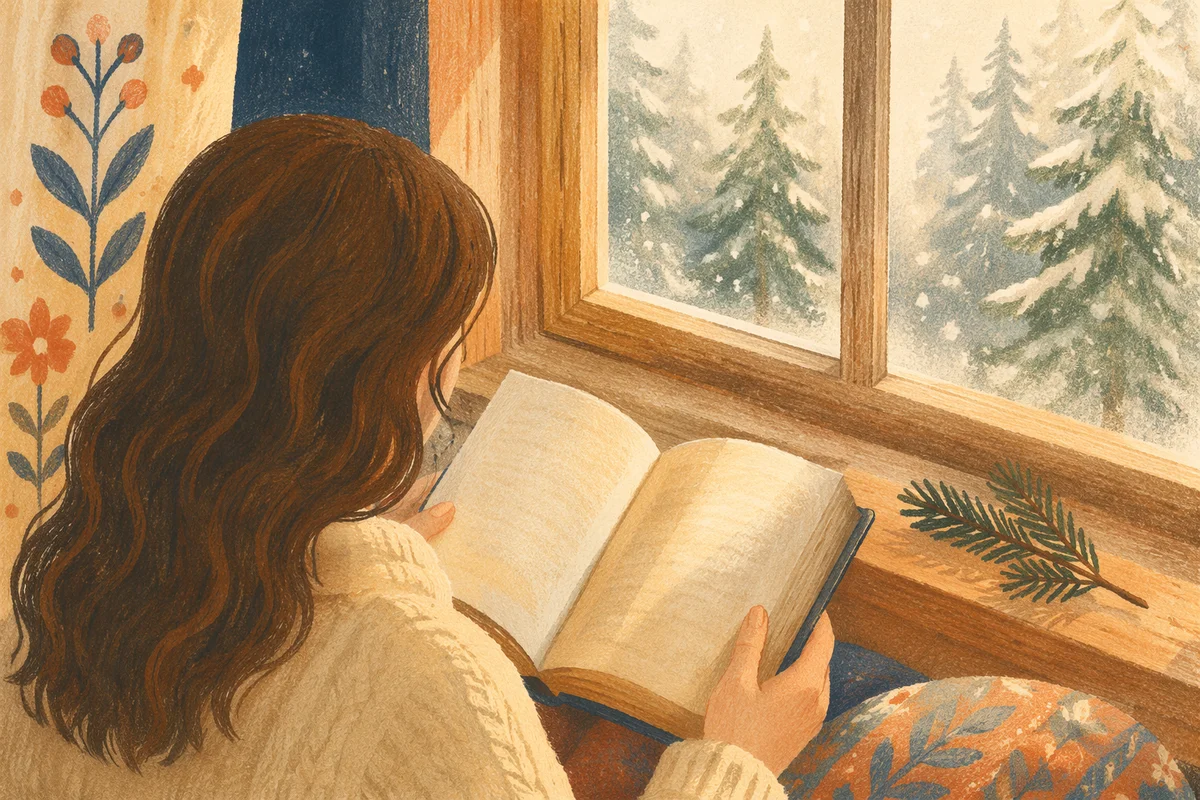 Woman Reading Bible by Winter Window