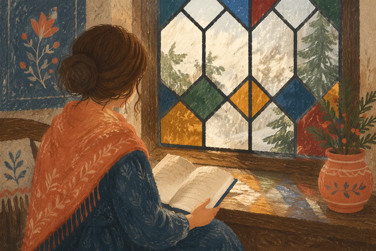 Woman Reading Bible by Evergreen Stained Glass