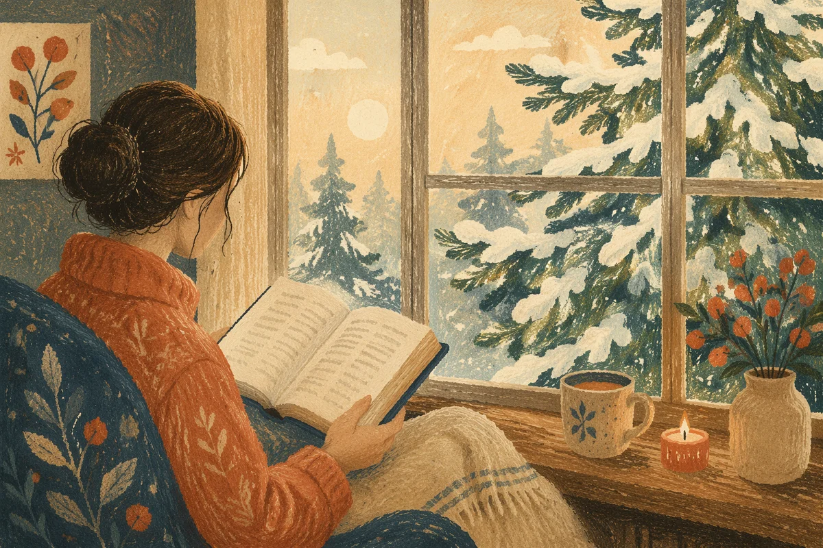 Quiet Bible Reading by Evergreen Window