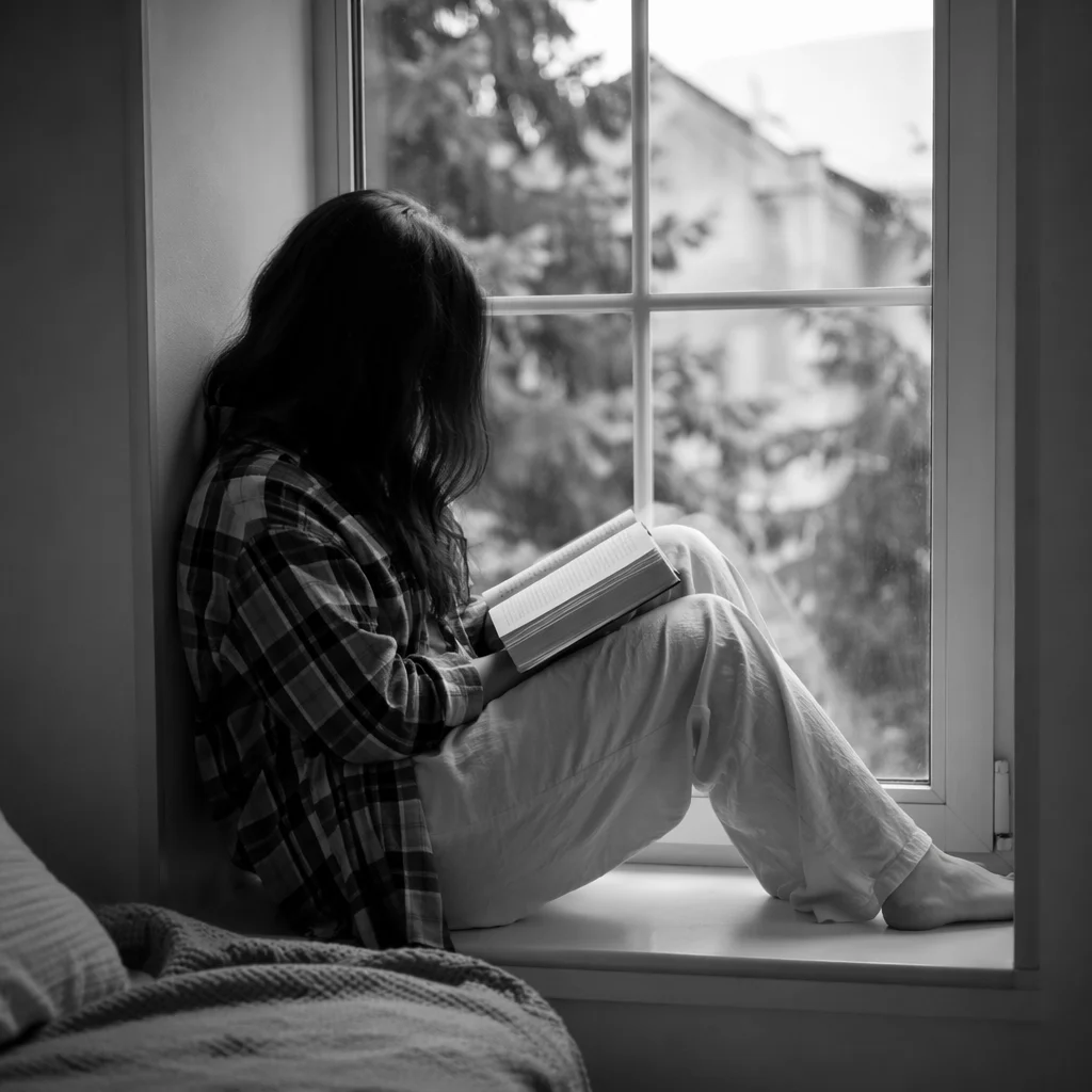 Quiet Bible Reading by Evergreen Window