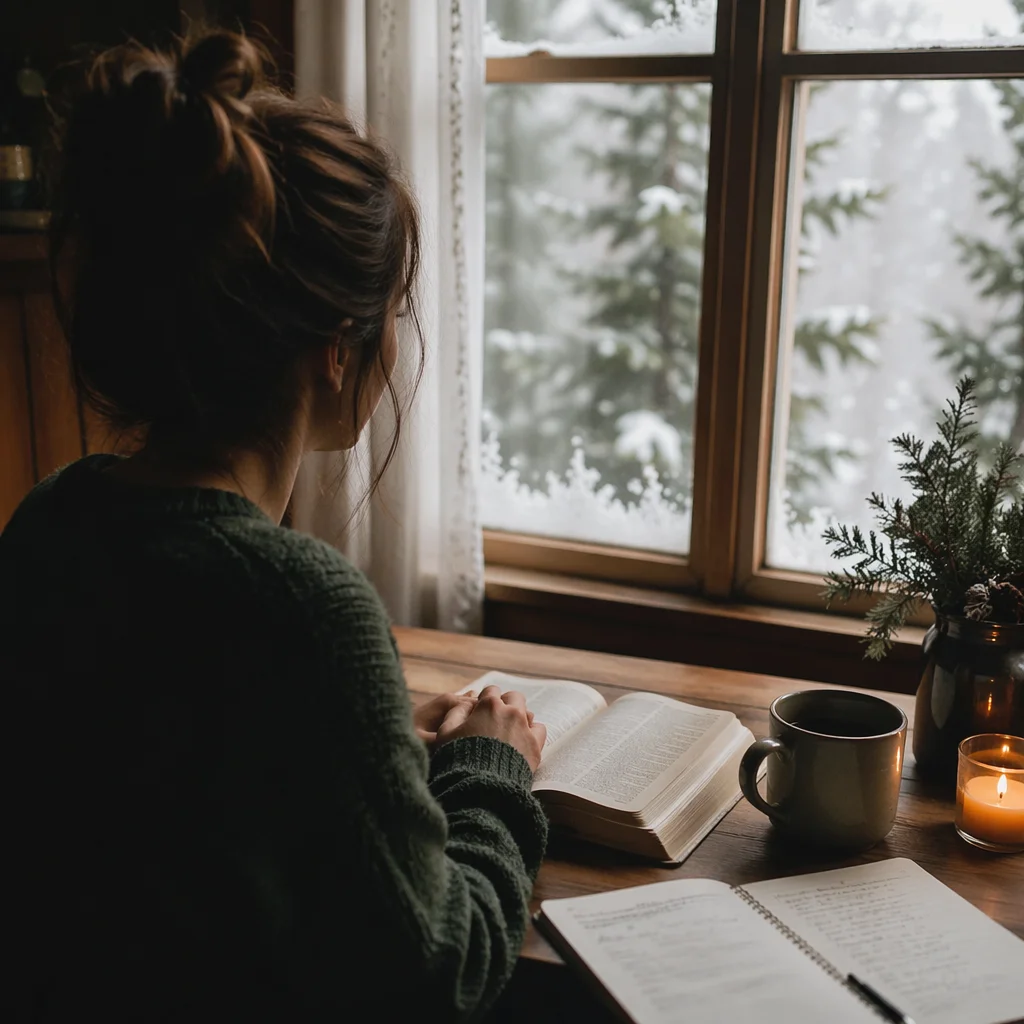 Quiet Winter Bible Reading by Window