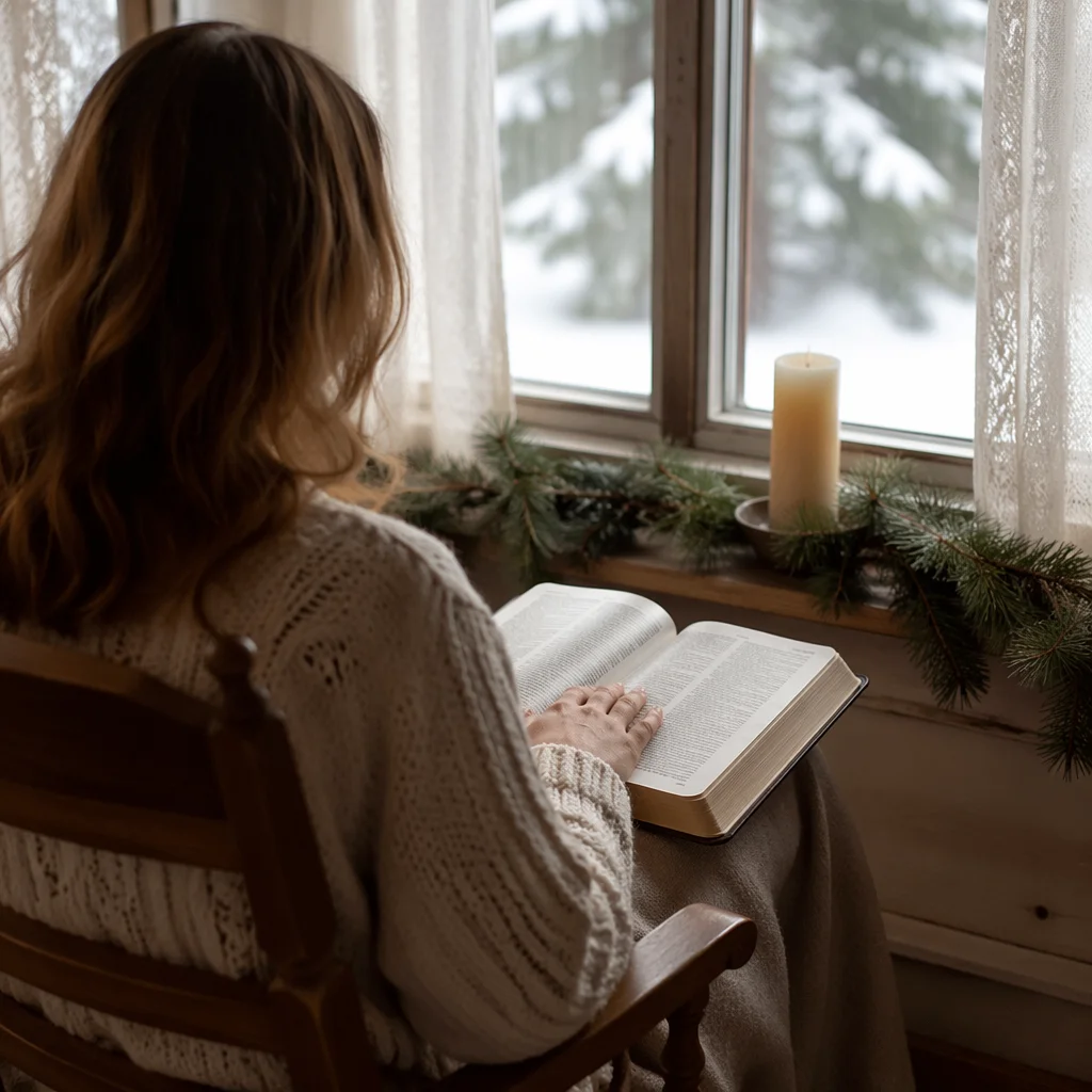 Quiet Morning Bible Reading by Cottage Window
