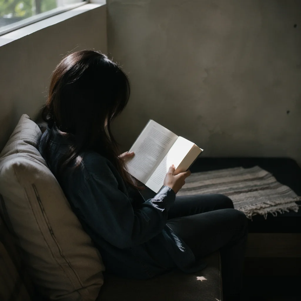 Woman Reading Bible Beside Quiet Window