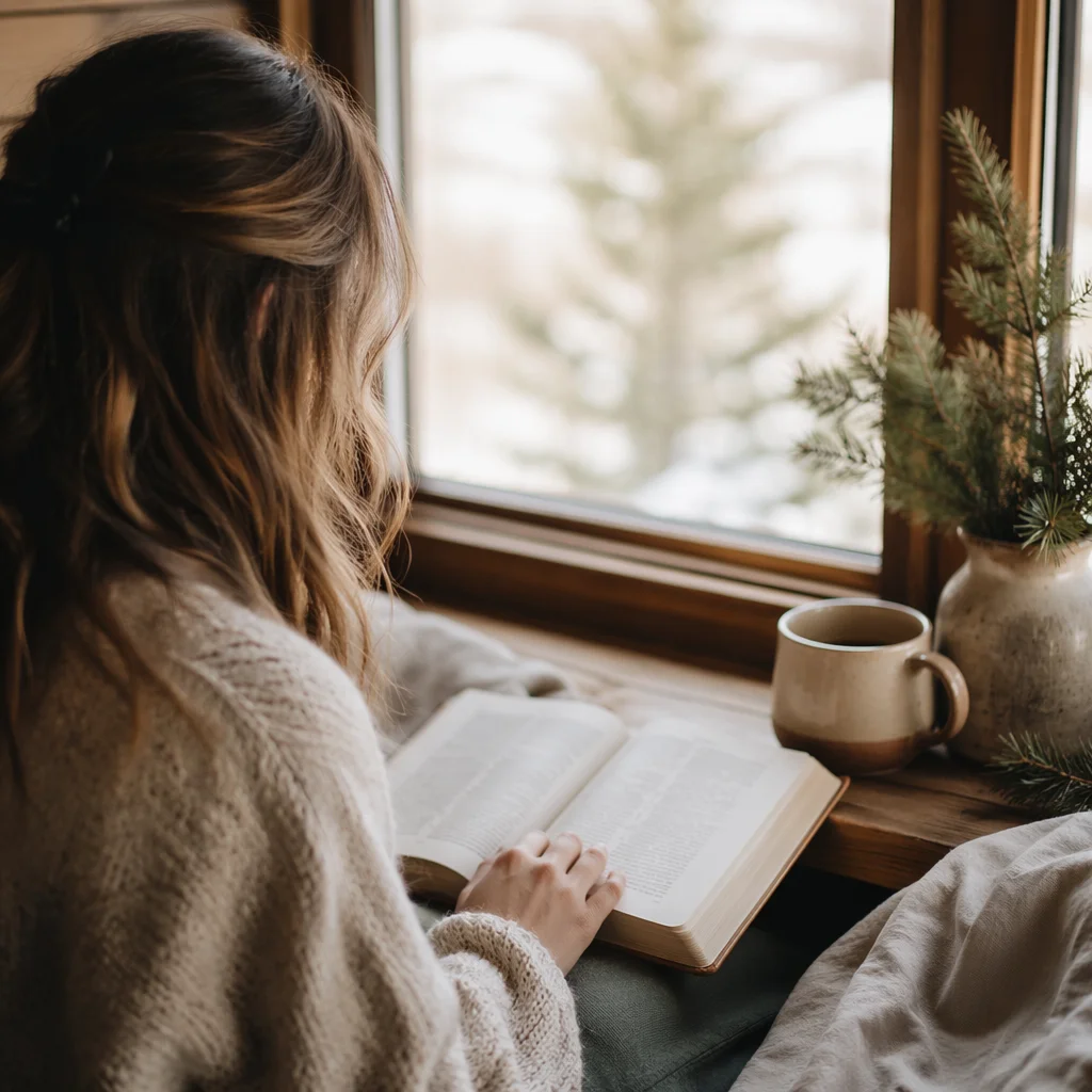 Woman Reading Bible by Morning Window