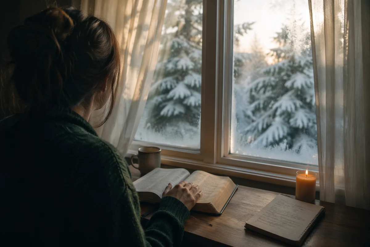 Quiet Bible Reading by Winter Window