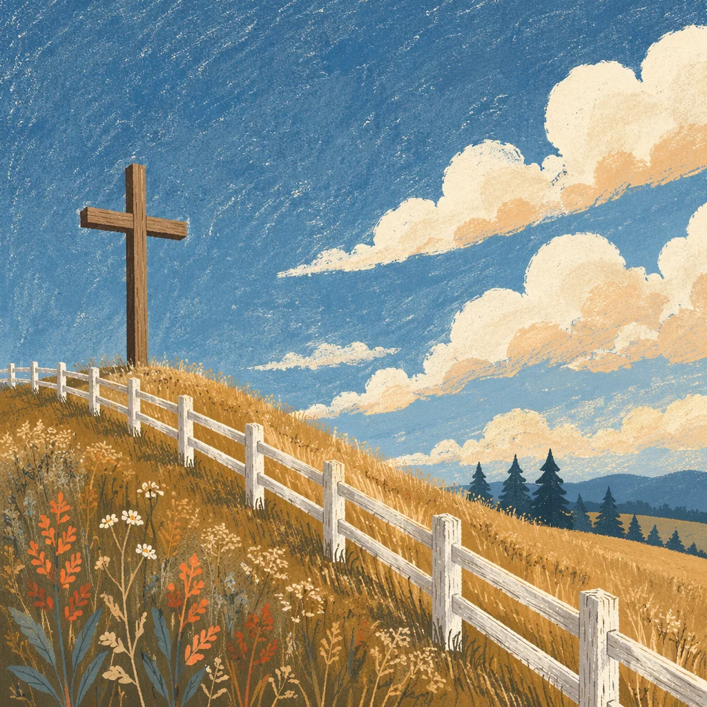 Wooden Cross on Hilltop Under Dramatic Sky