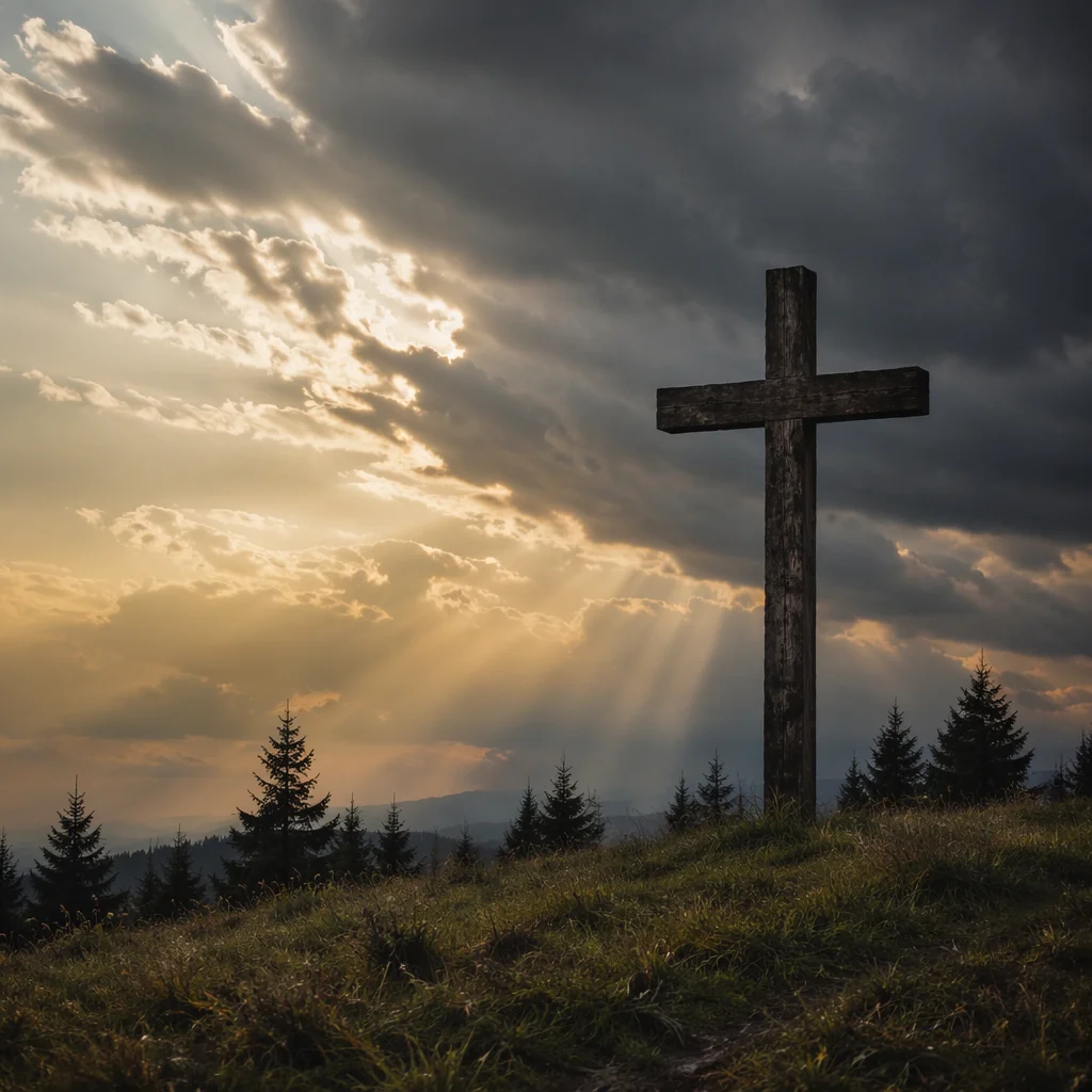 Weathered Cross on Evergreen Hilltop