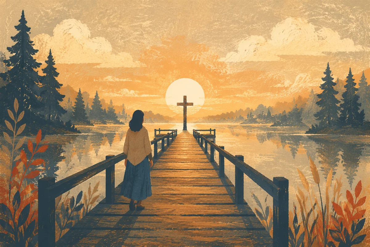 Wooden Cross Silhouette at Misty Sunrise