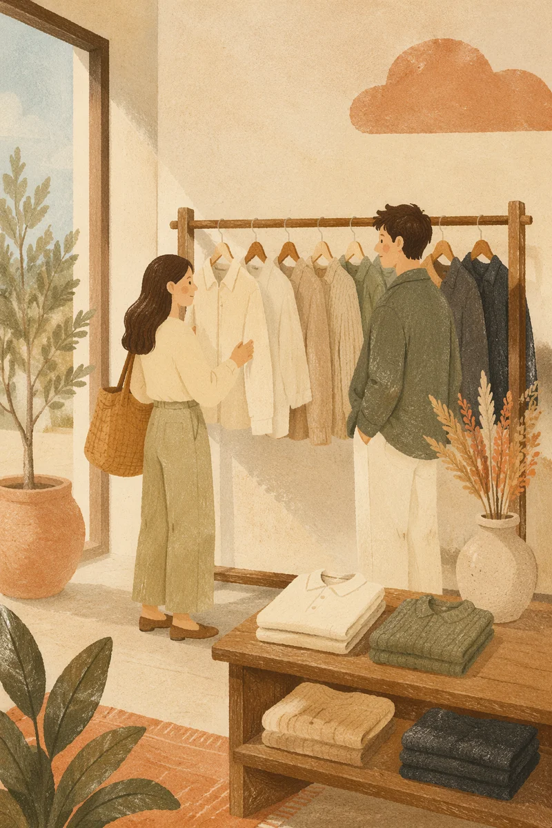 Boutique Clothing Rack with Neutral Apparel