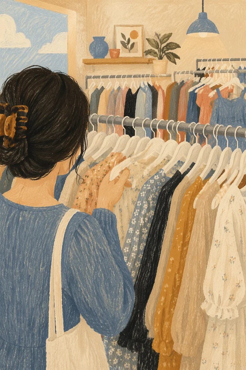 Shopper Browsing Pastel Clothing Rack