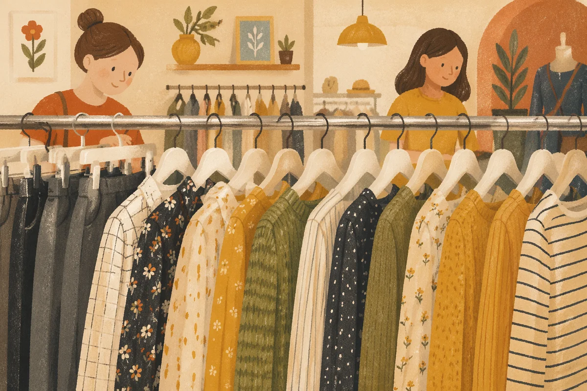 Crowded Boutique Clothing Rack Display