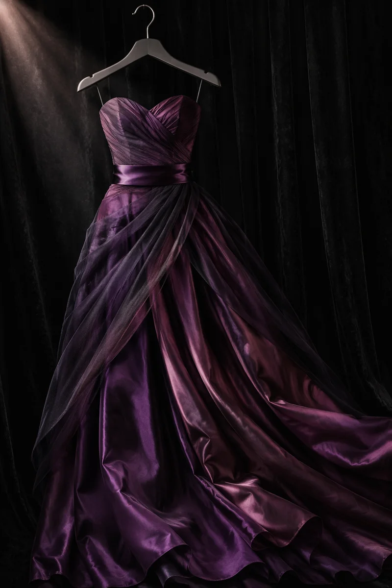 Elegant Plum Evening Gown on Hanger