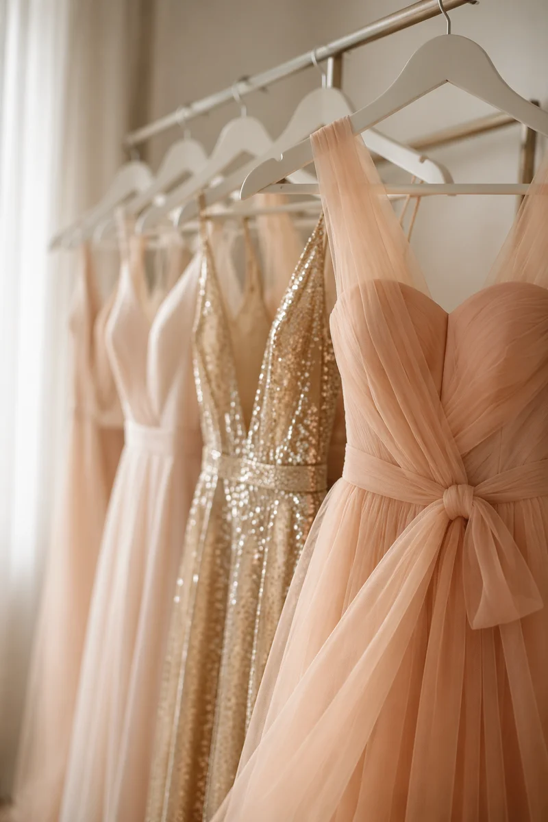 Elegant Evening Dresses on Boutique Hangers