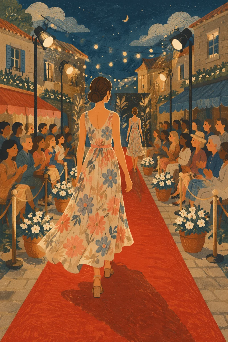 Elegant Floral Dress Street Runway at Dusk