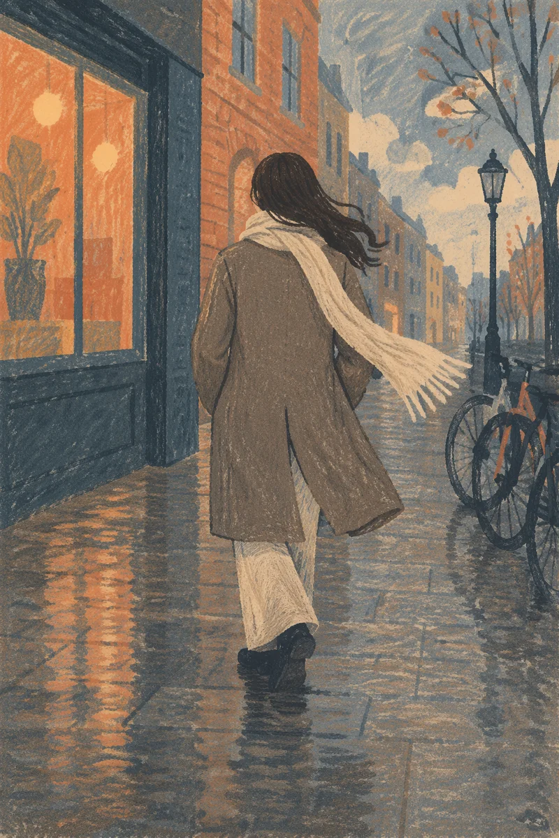 Rainy Street Fashion Model in Wool Coat