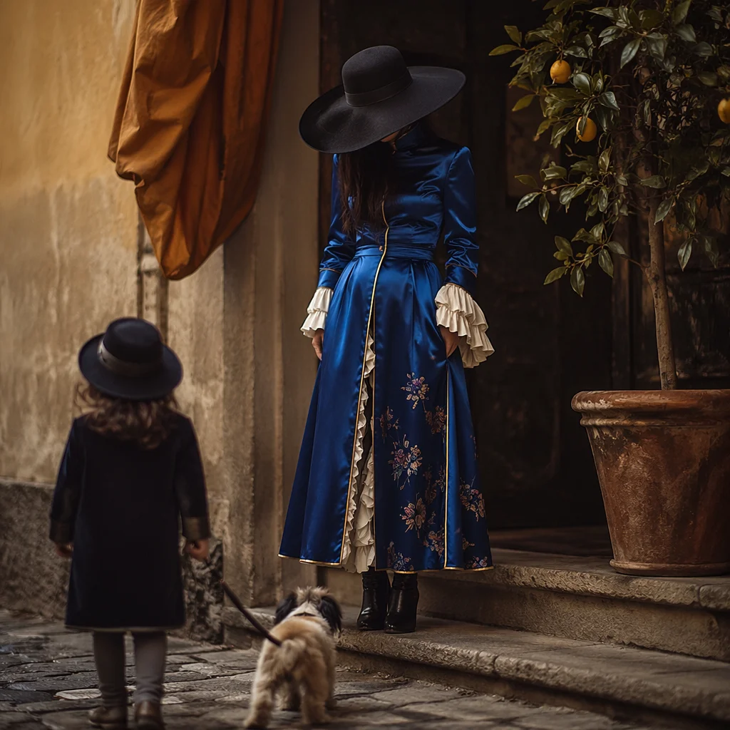 Cobalt Satin Street Style Courtyard Portrait