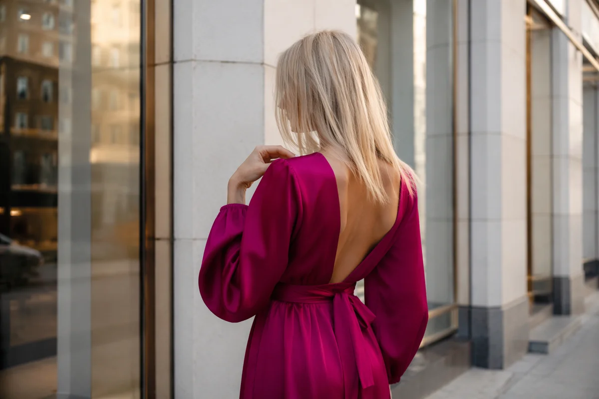 Magenta Wrap Dress Street Style Portrait