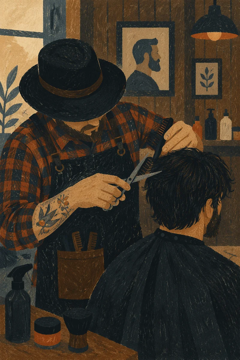 Moody Salon Haircut with Silver Scissors