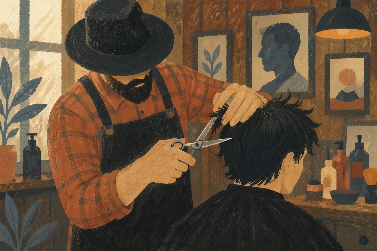 Moody Salon Haircut With Silver Scissors