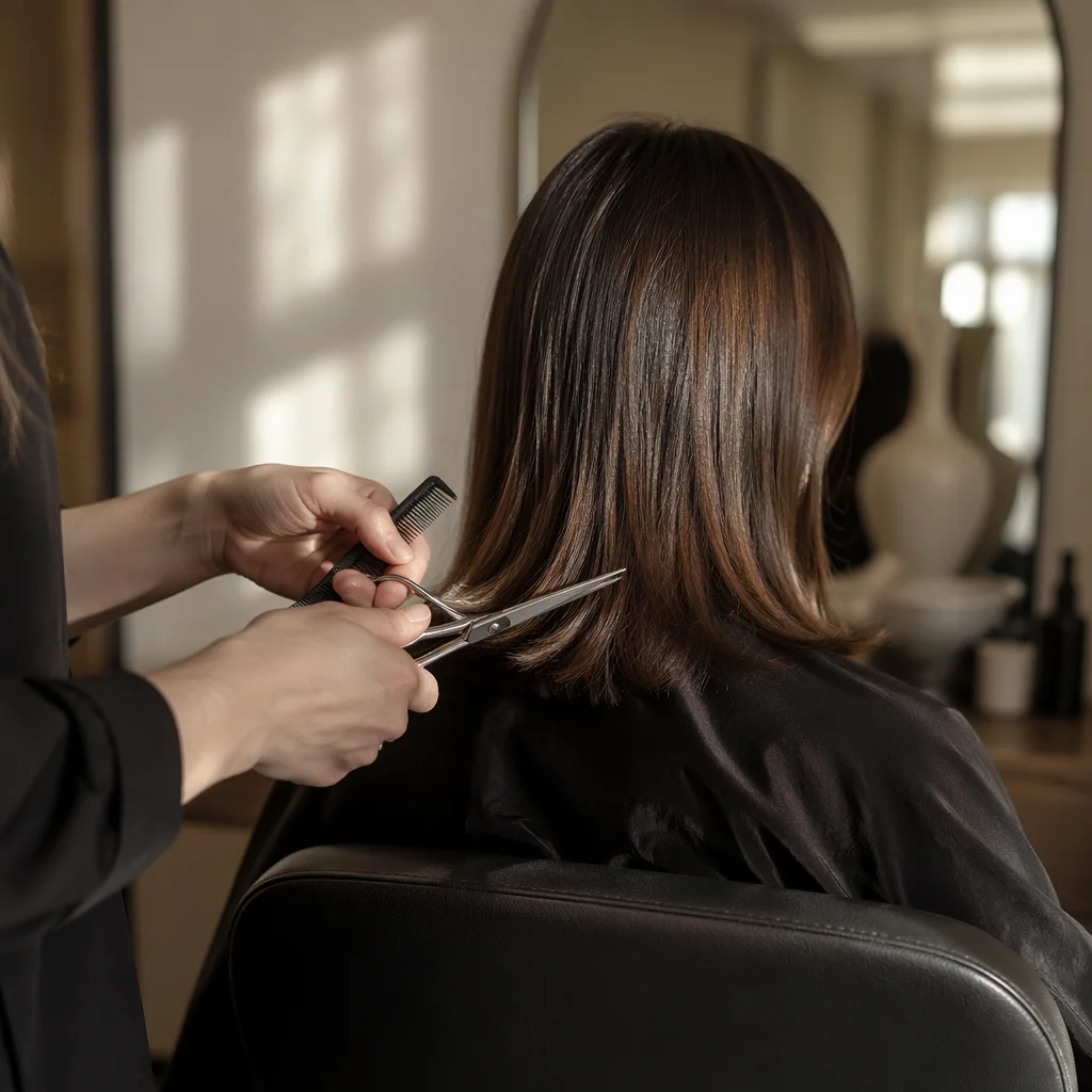 Hair Stylist Trimming Glossy Hair Close-Up