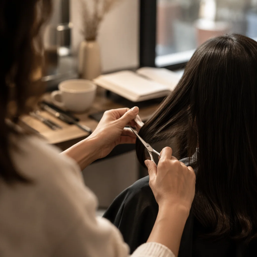 Modern Salon Haircut With Silver Scissors