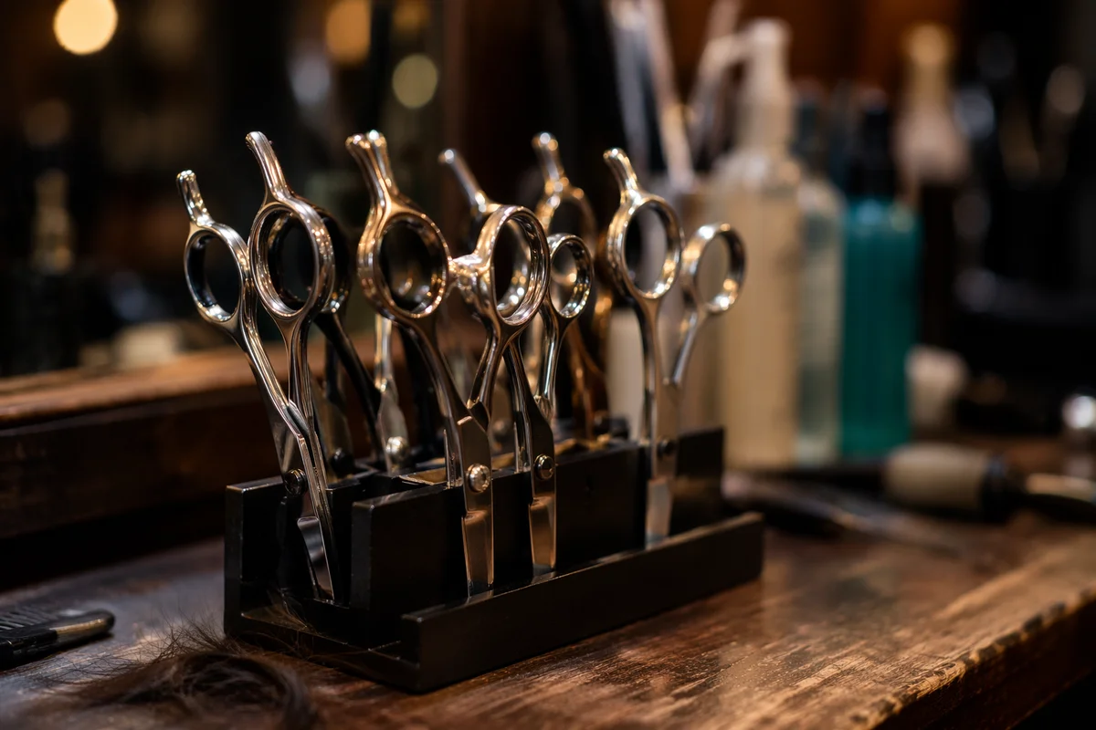 Professional Hair Styling Scissors on Salon Workstation