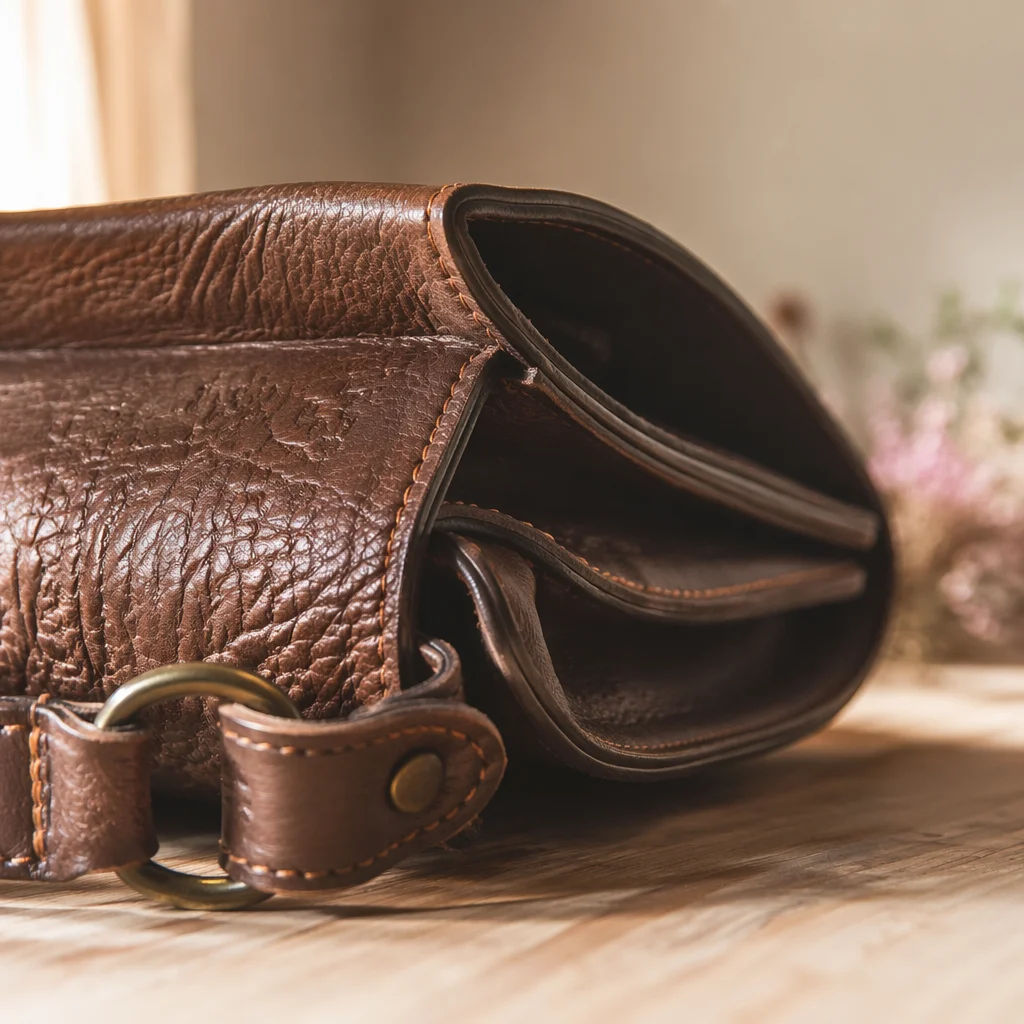 Brown Leather Handbag Macro Close-Up