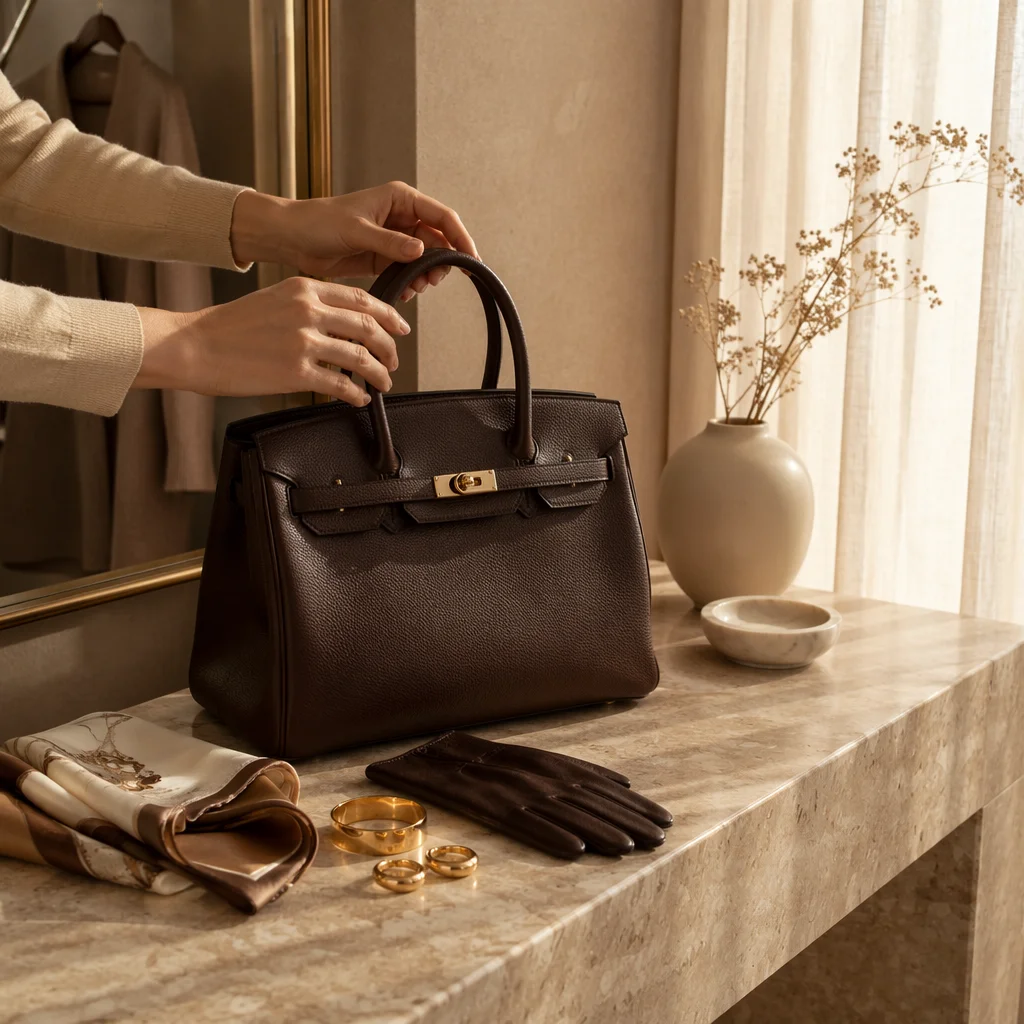 Elegant Brown Leather Handbag Still Life