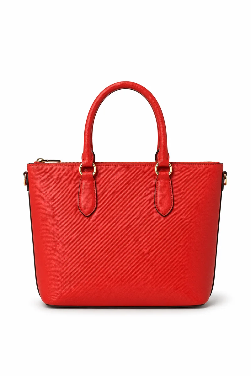 Luxury Red Leather Tote on White