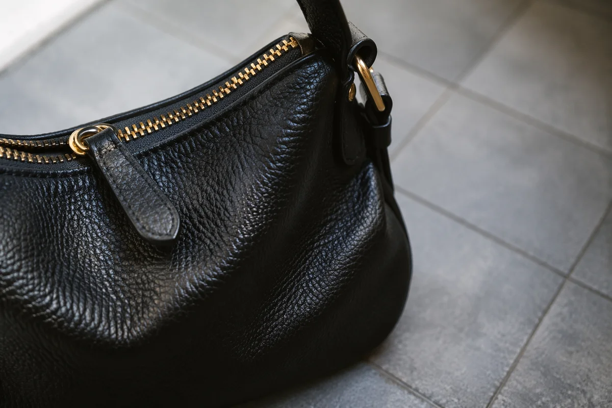 Luxury Black Leather Handbag Close-Up