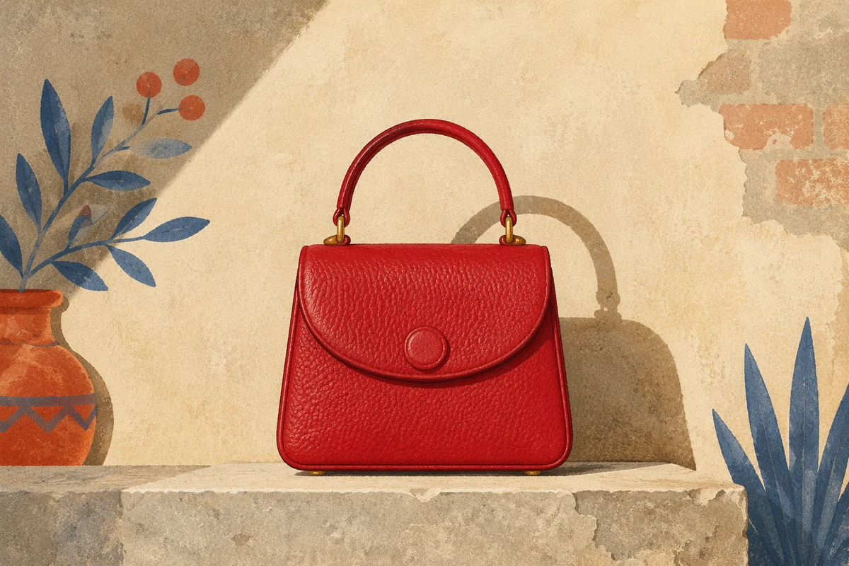 Luxury Red Leather Handbag in Sunlight