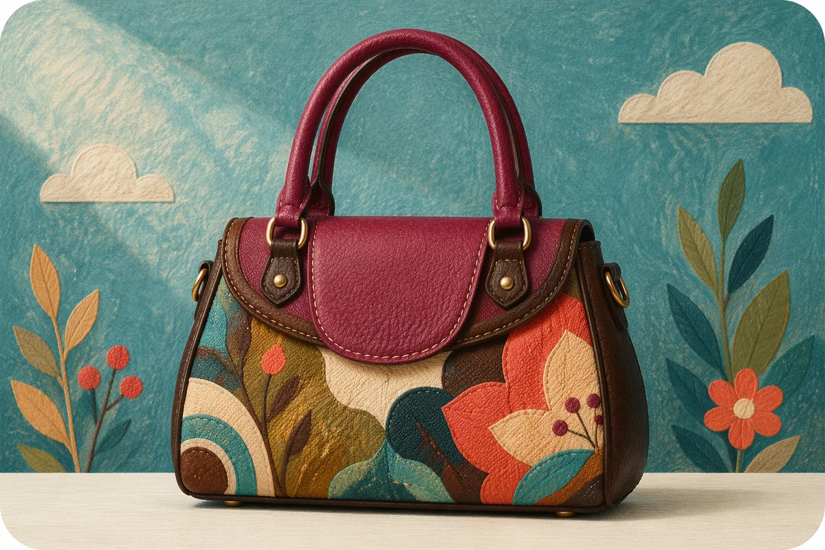 Luxury Floral Leather Handbag on Teal Backdrop