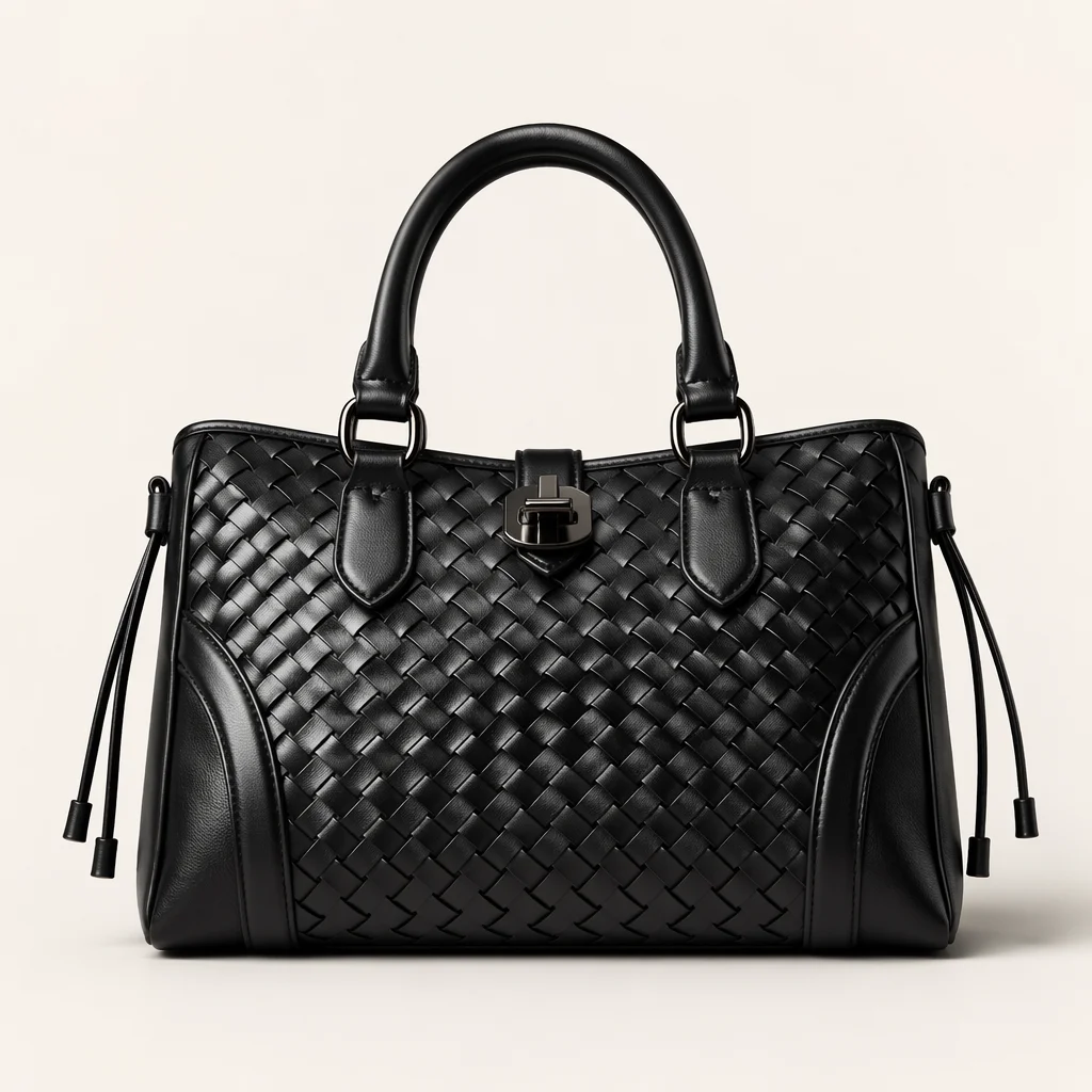 Elegant Black Woven Leather Handbag
