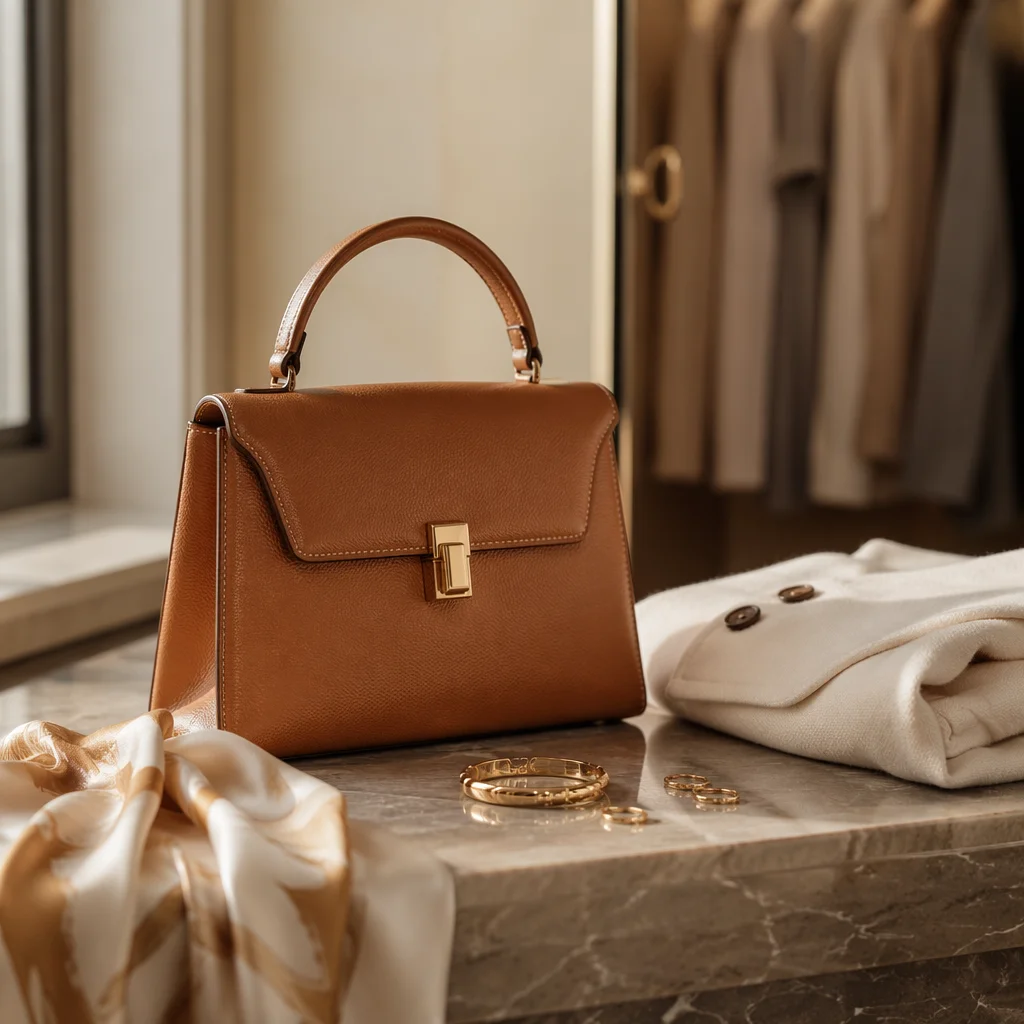 Luxury Leather Handbag in Boutique Dressing Room