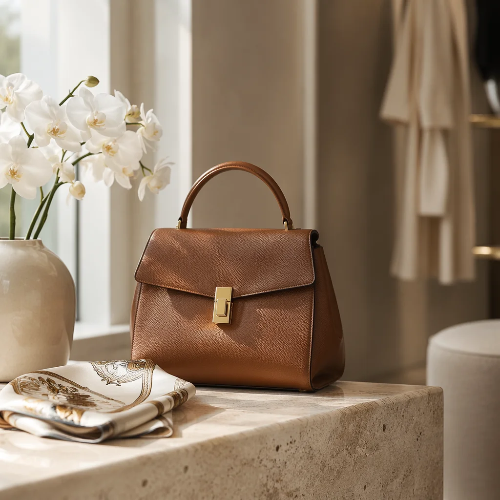 Luxury Leather Handbag in Boutique Dressing Room