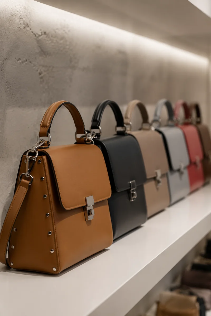 Luxury Leather Handbags on Boutique Shelf