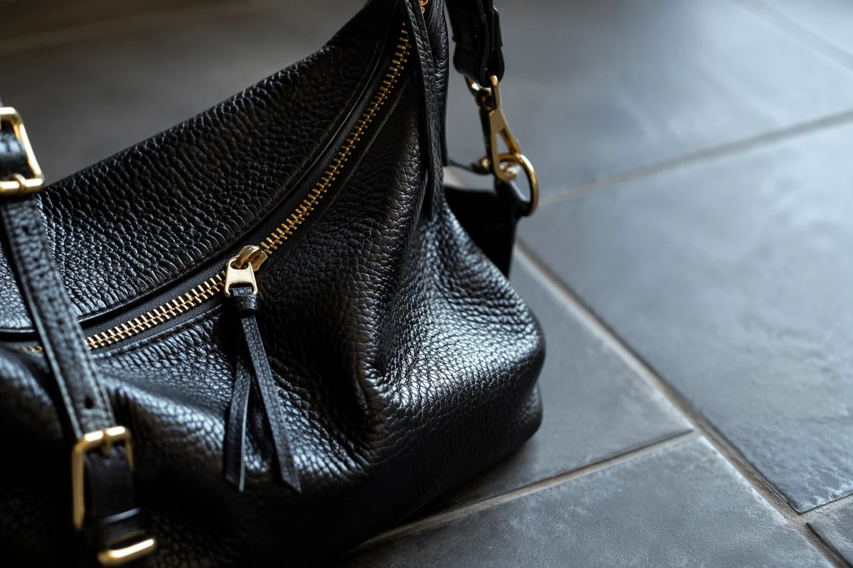 Luxury Black Leather Handbag Close-Up