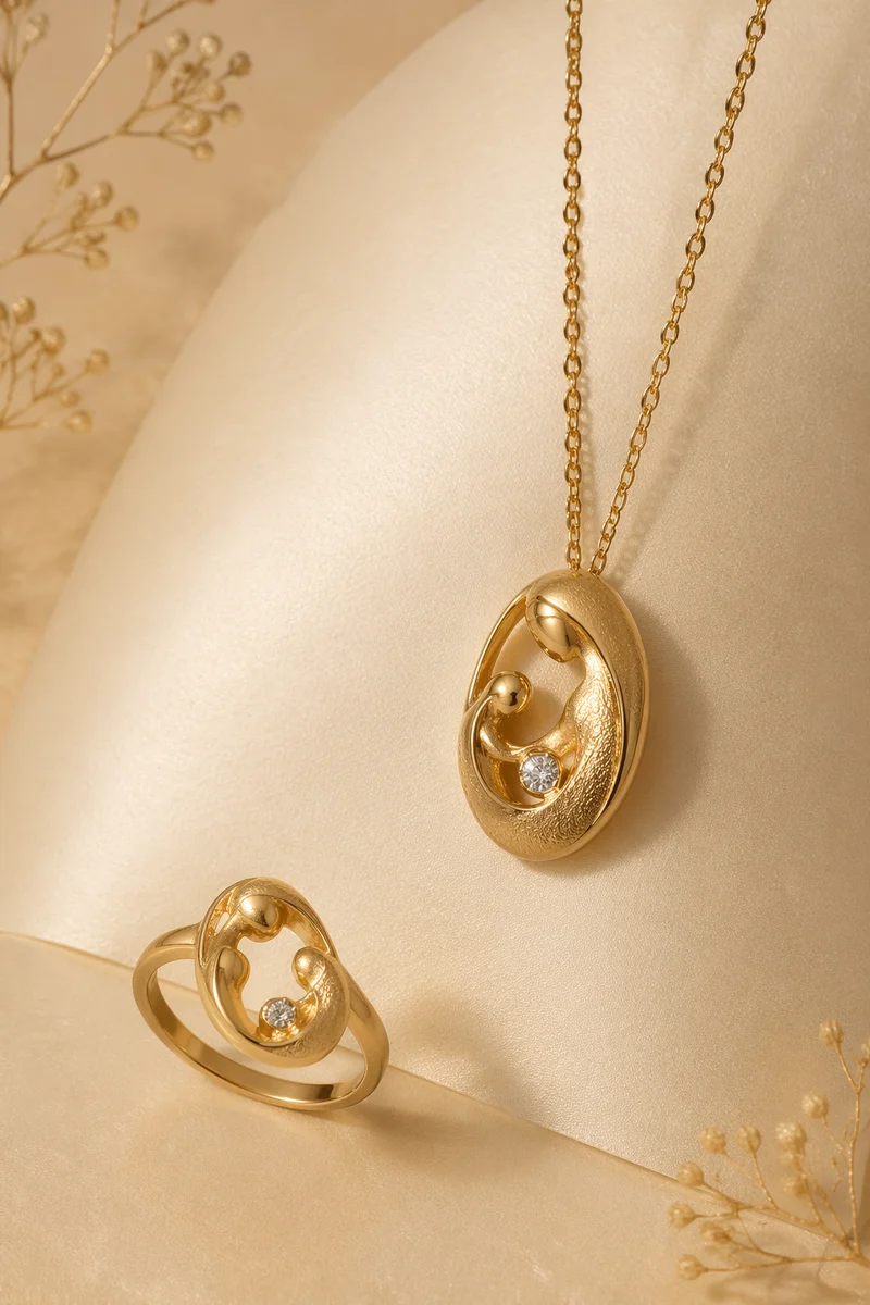 Elegant Gold Necklace and Ring Still Life