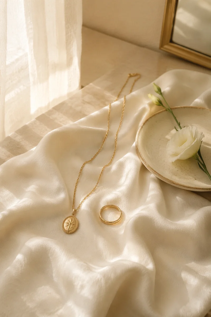 Elegant Gold Jewelry on Ivory Silk