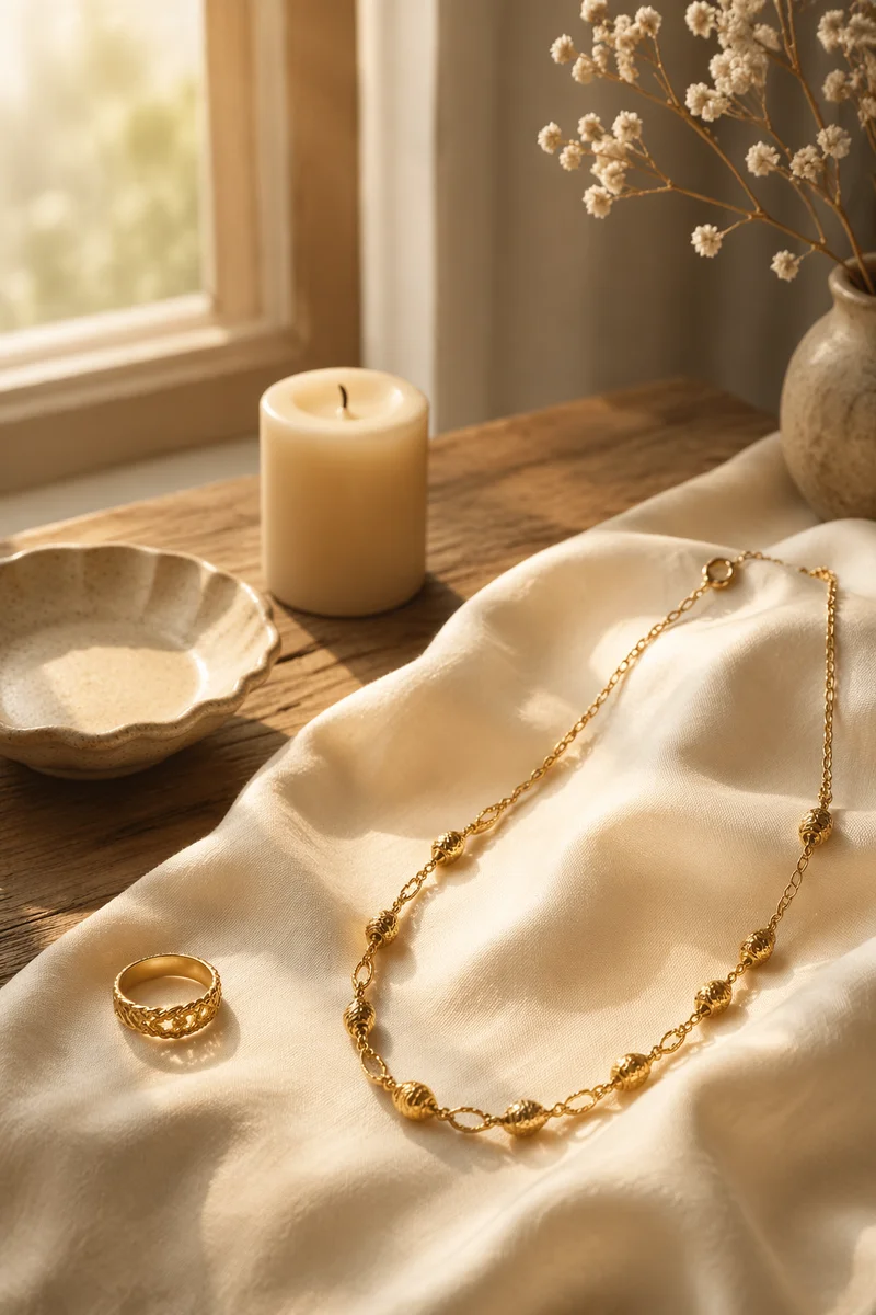 Elegant Gold Jewelry on Ivory Silk