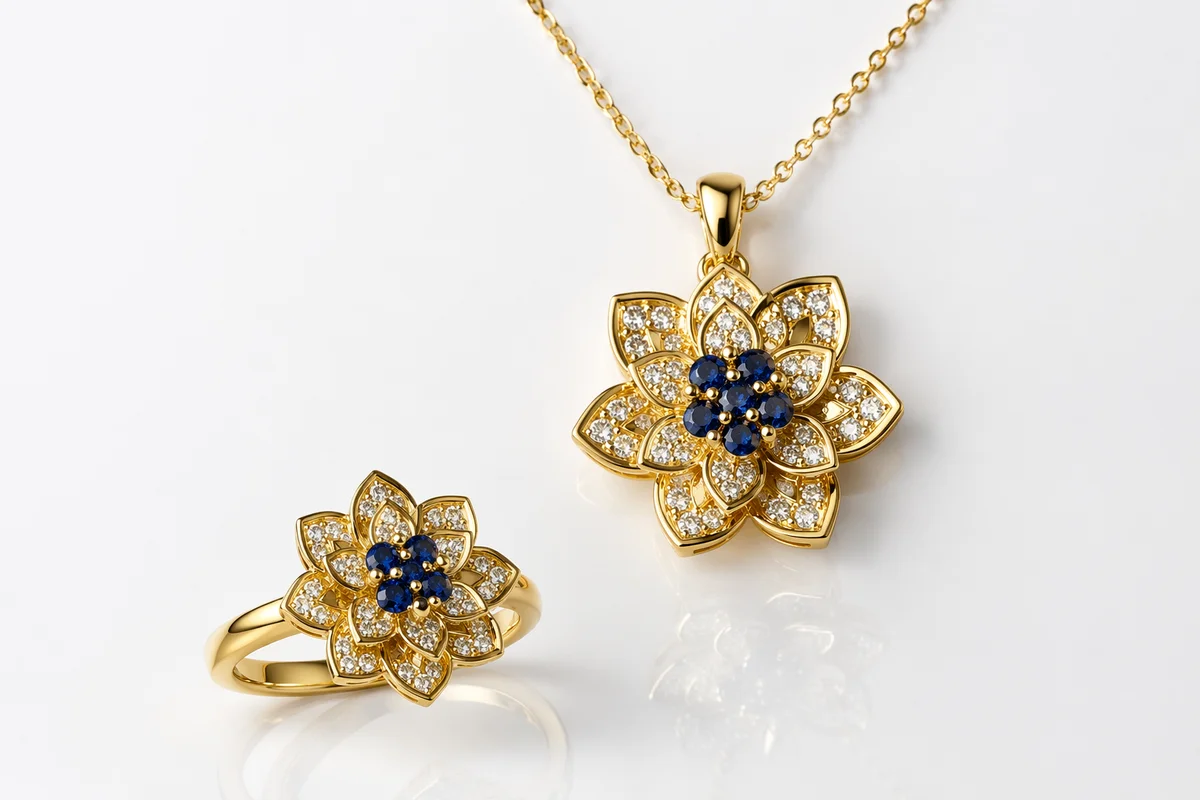 Elegant Gold Floral Necklace and Ring