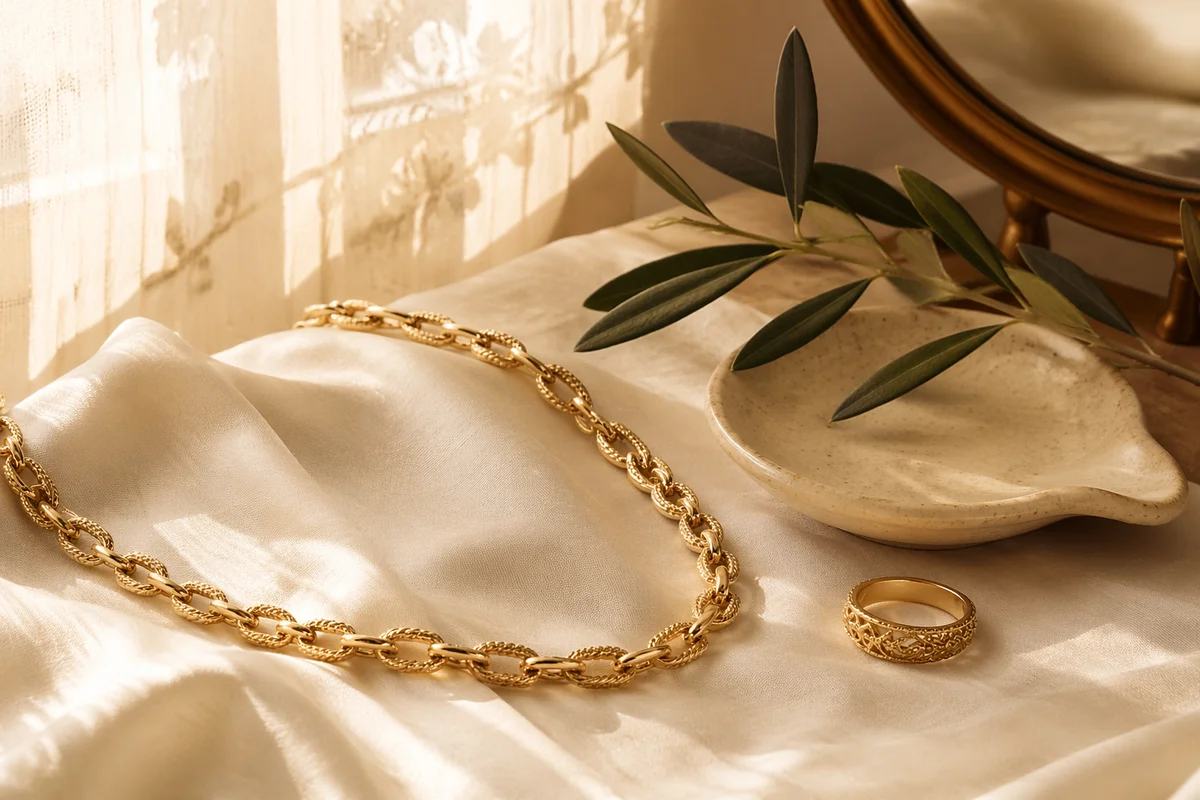 Elegant Gold Jewelry on Ivory Silk