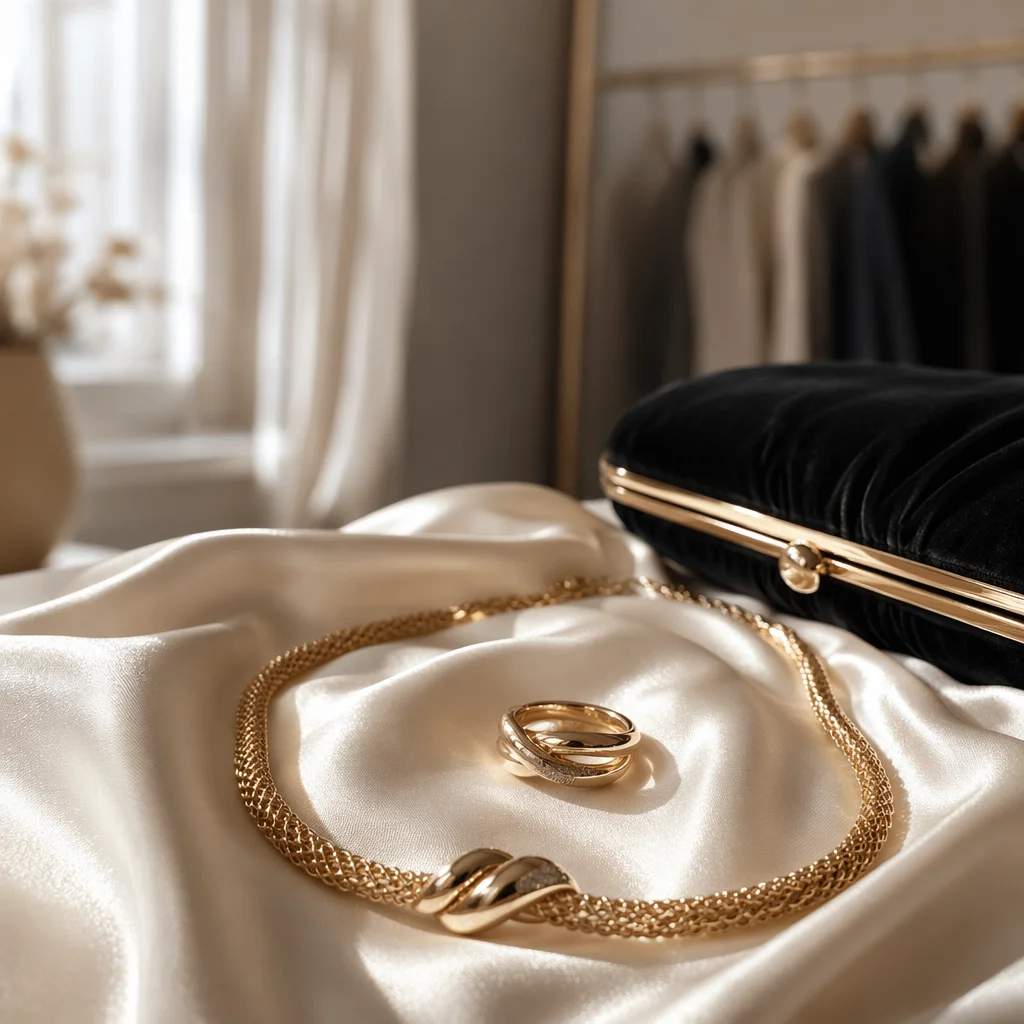 Elegant Gold Necklace and Ring Display