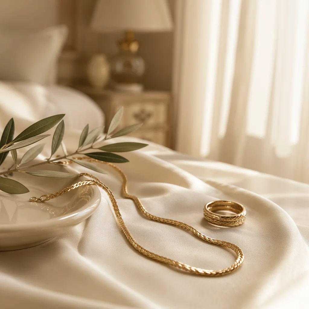 Elegant Gold Jewelry on Ivory Silk