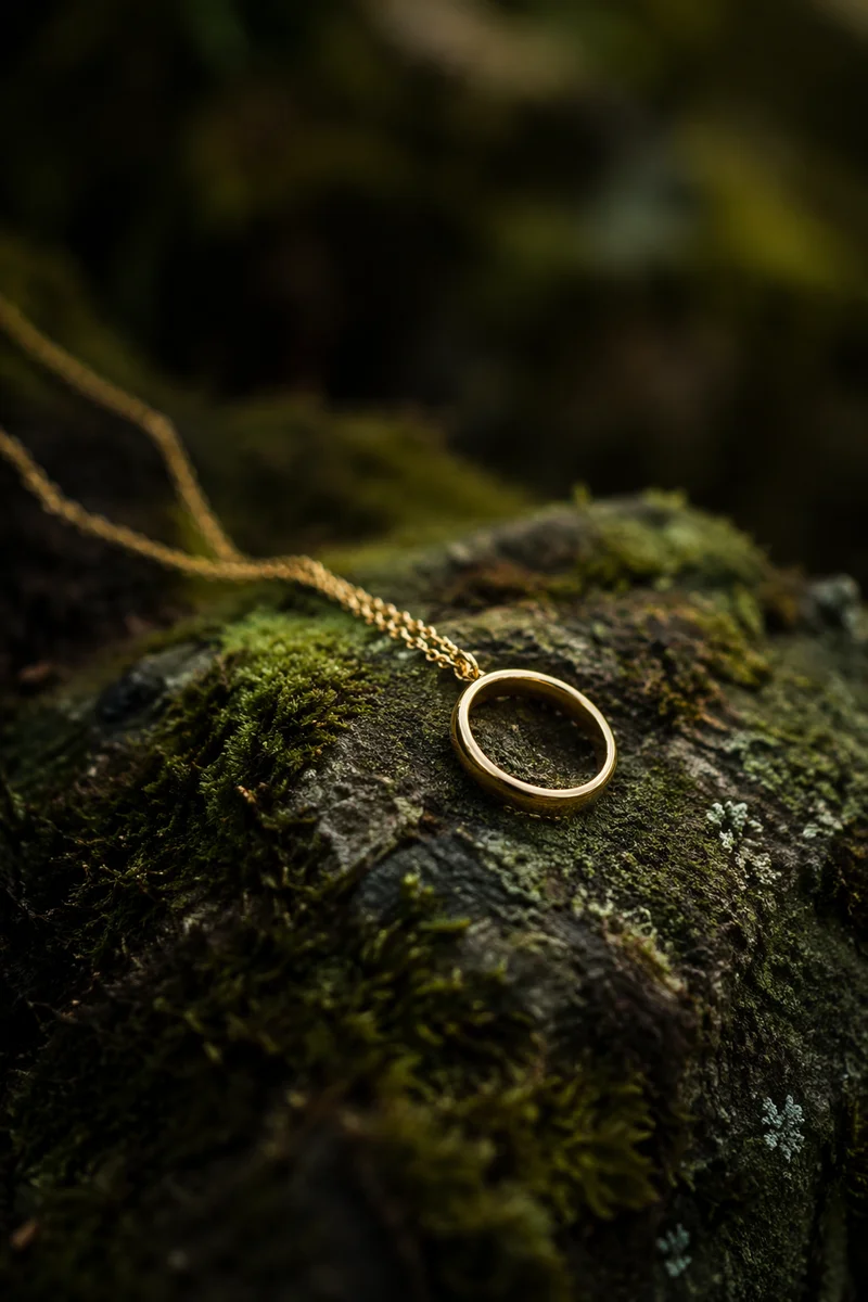 Elegant Gold Ring Necklace in Woodland