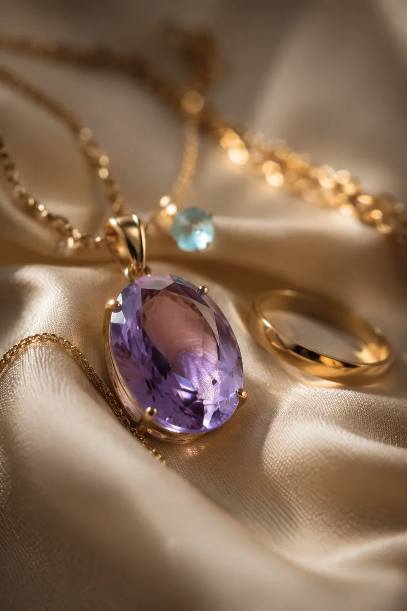 Elegant Gold Necklace with Violet Gemstone