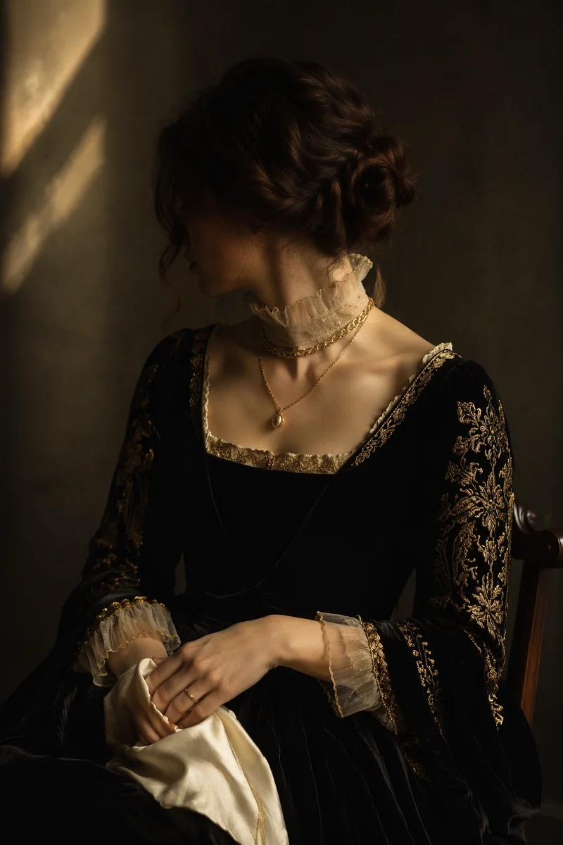 Elegant Gold Jewelry Renaissance Fashion Portrait