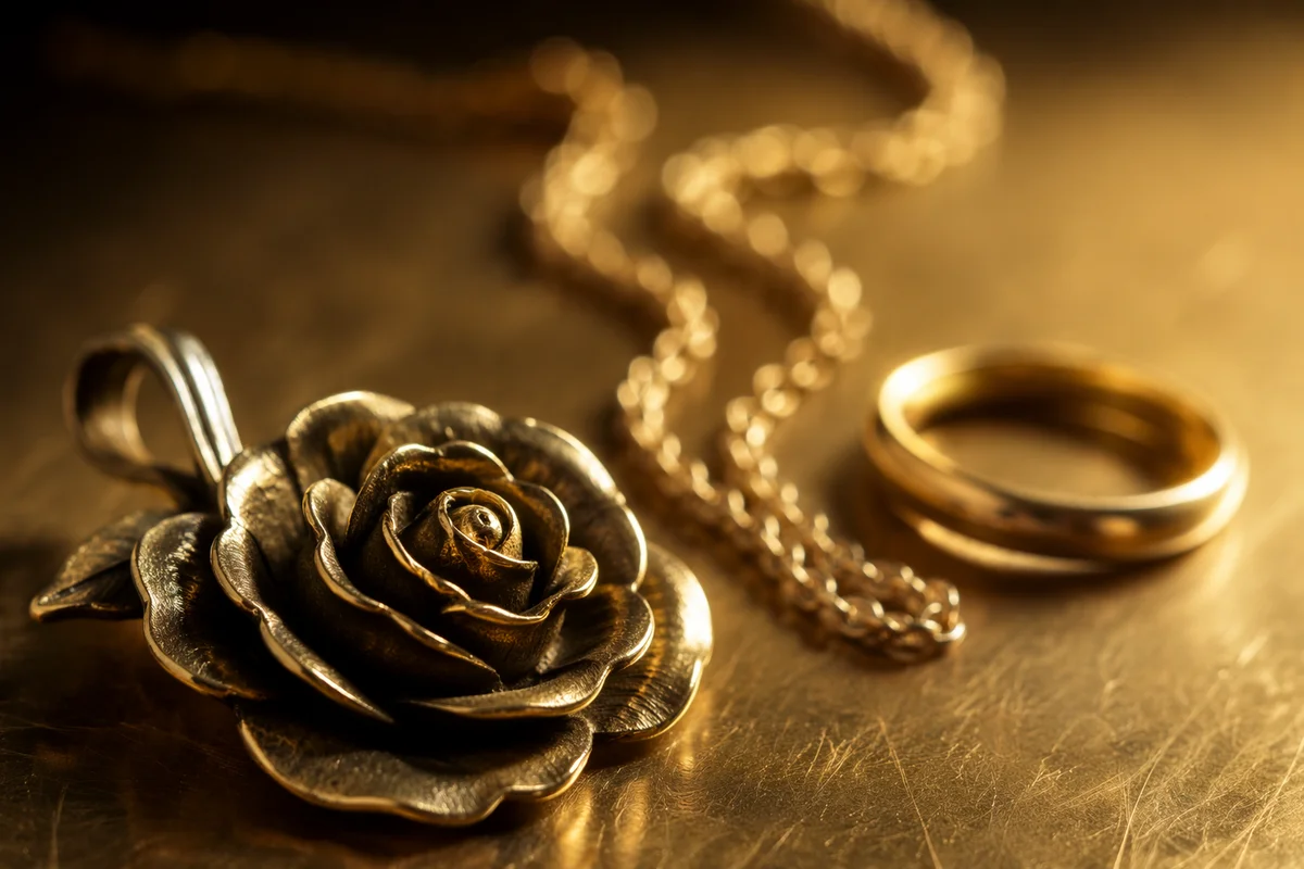 Elegant Gold Rose Pendant and Ring