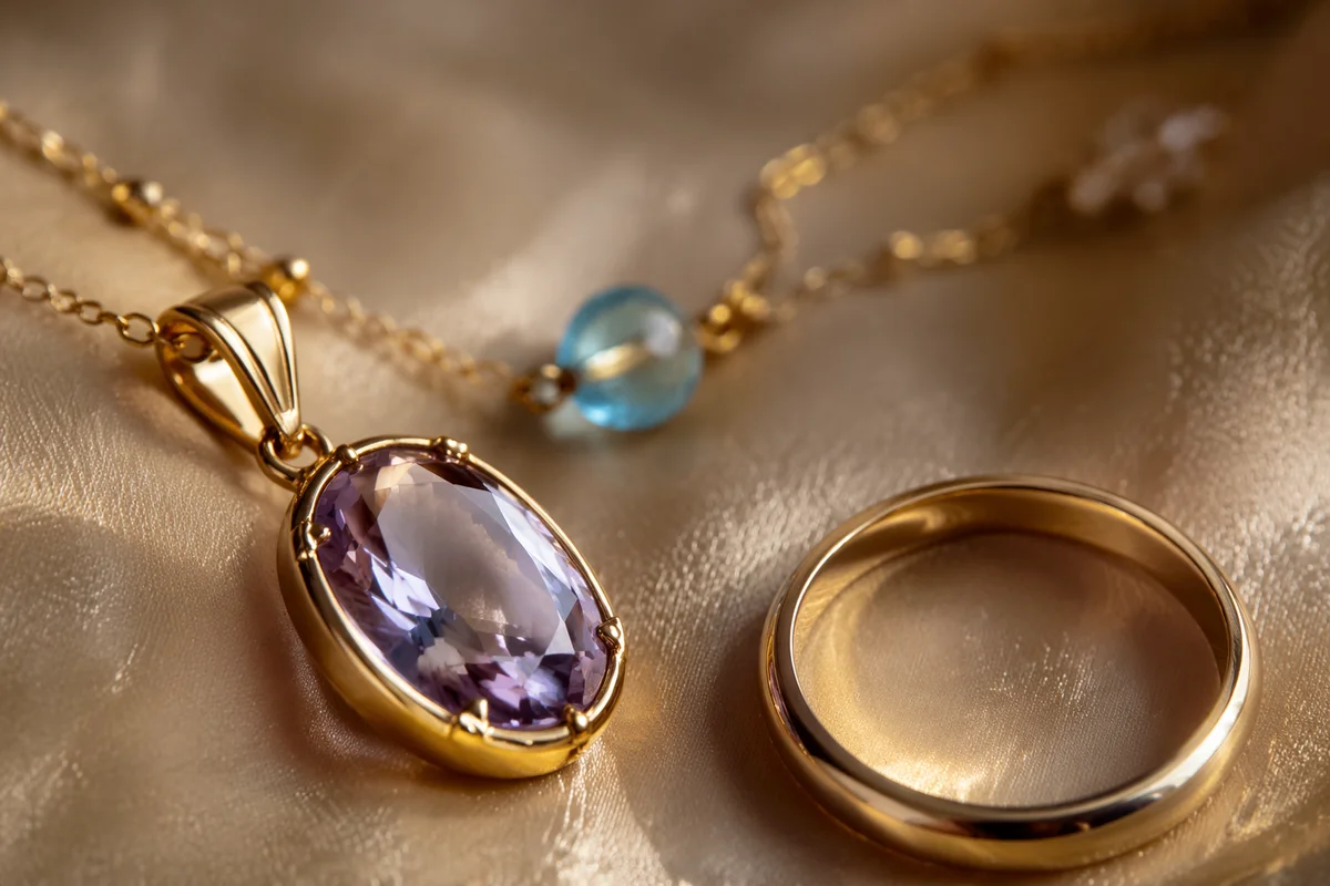 Elegant Gold Jewelry on Beige Silk