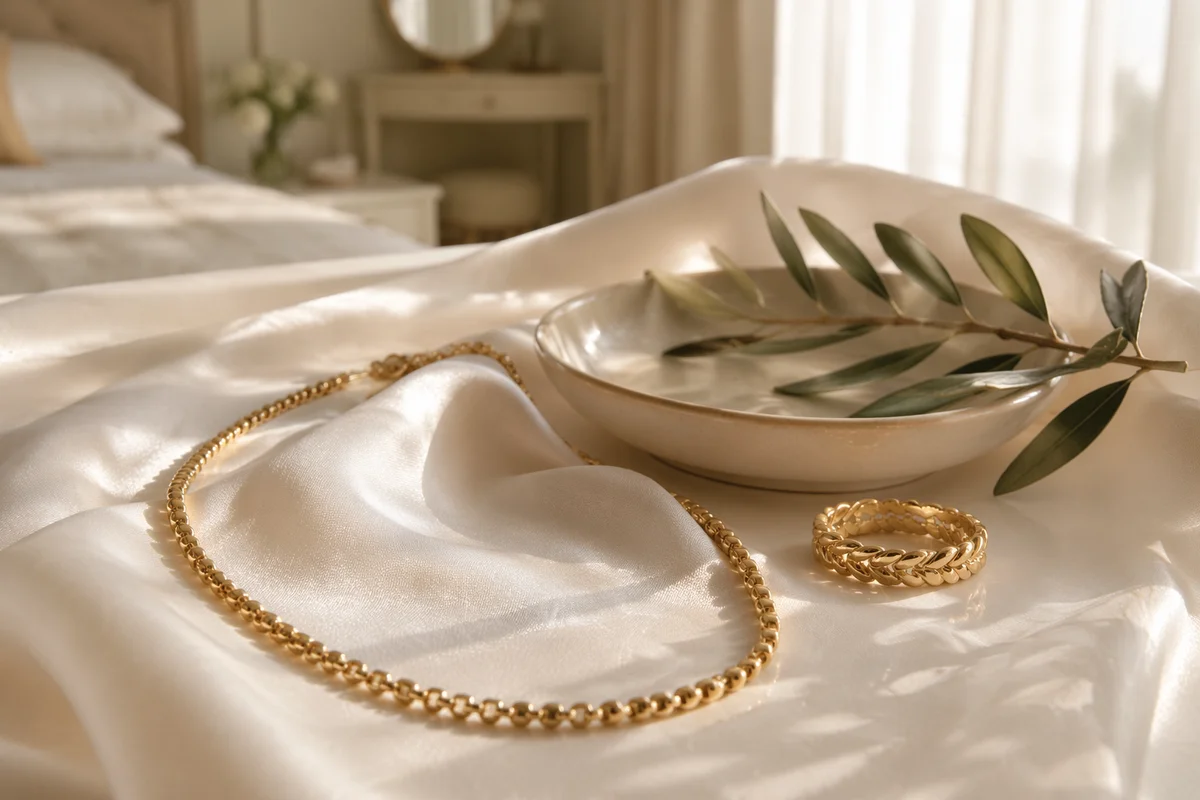Elegant Gold Jewelry on Ivory Silk